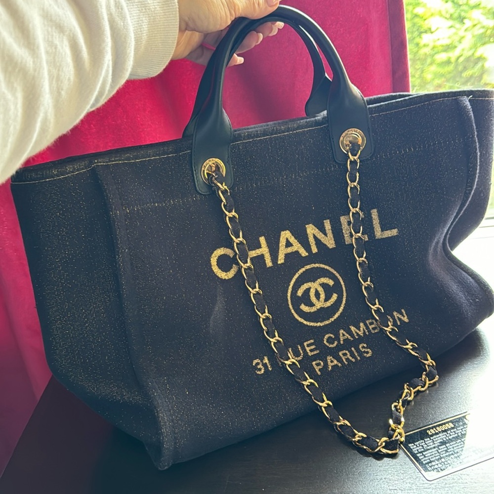 Denim Chanel shopping tote